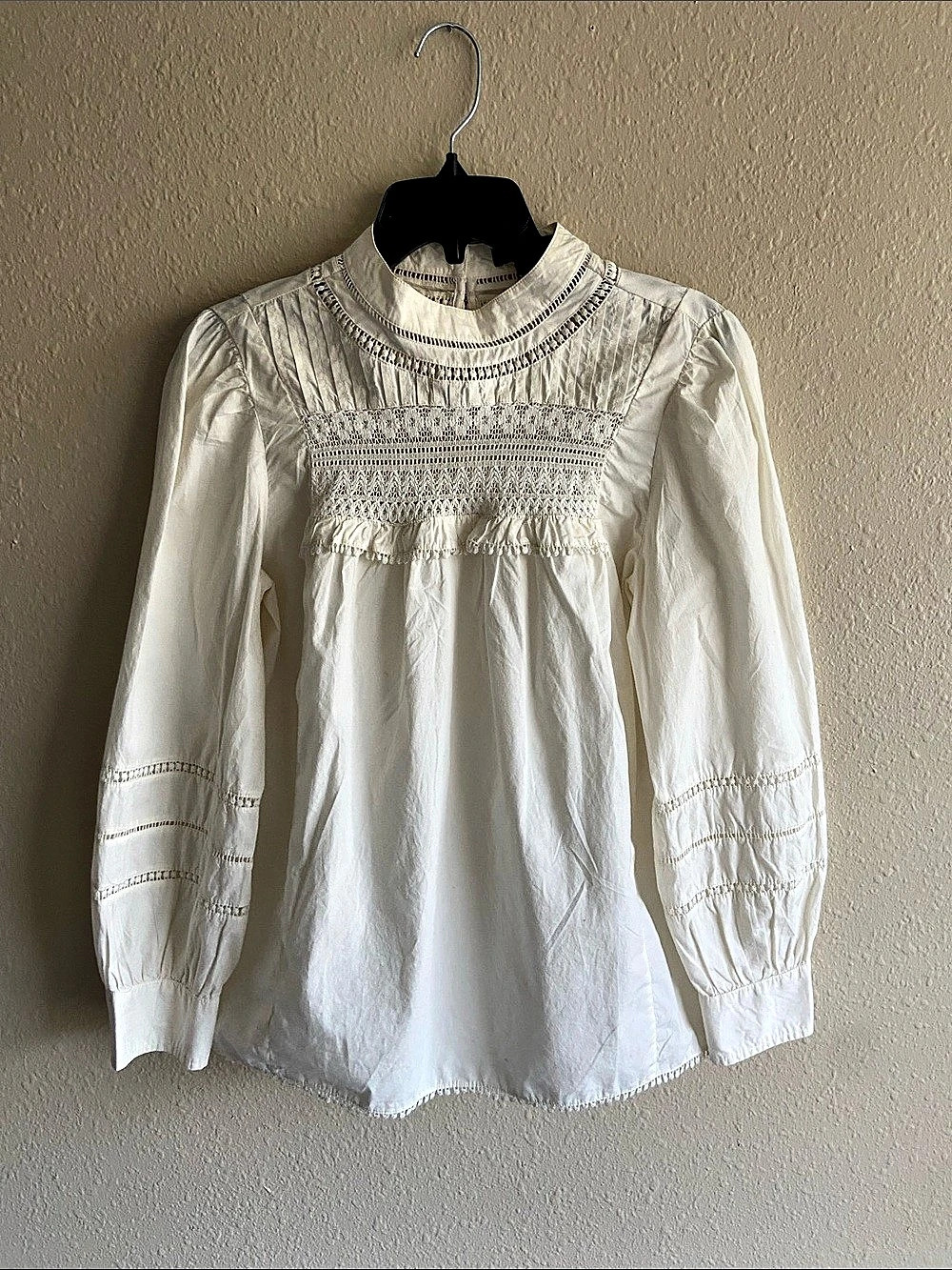 J.Crew Lace-Trim Pintuck Top in Cotton Voile White Cotton Size Small